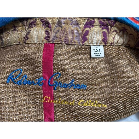 Robert Graham Shirt Mens 2XL Linen Limited Edition Embroidered Button Up - Picture 4 of 8